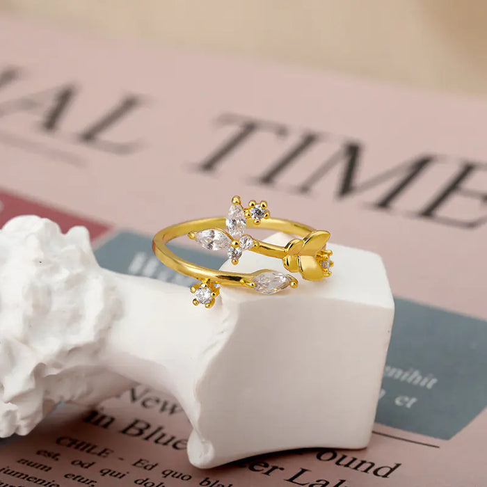 Bague Ajustable Fleur Fraîche Zircon pour Femme