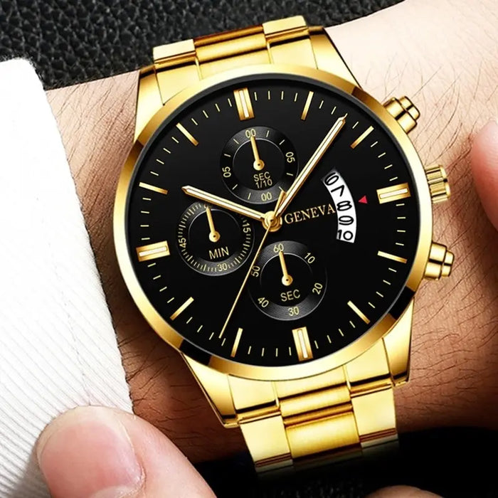 Men's Gold Stainless Steel Quartz Wristwatch, Business Watches, Luxury Clock, Calendar, Fashion, 2023