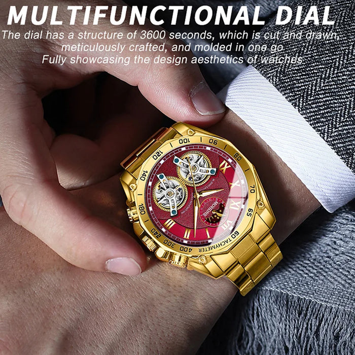 Montre Homme Calendrier Étanche Lumineux Grand Cadran Doré Noir - QM Luxe Quartz