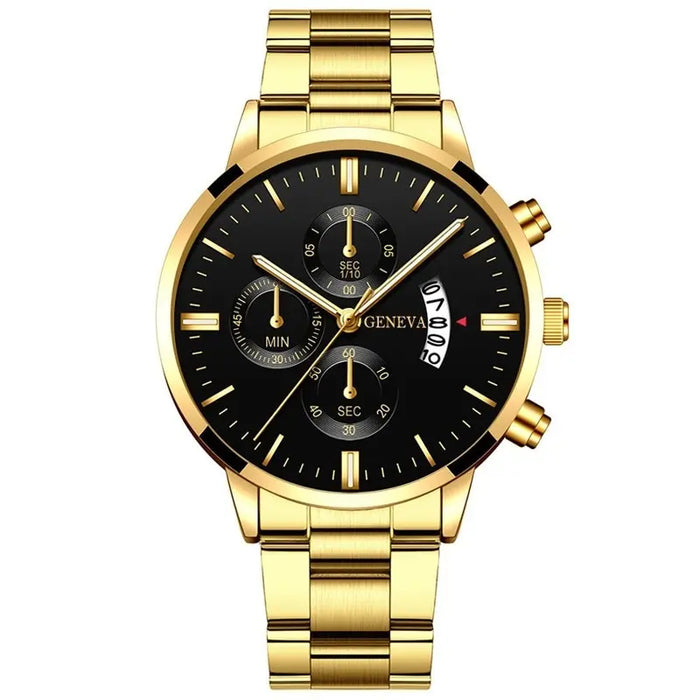 Men's Gold Stainless Steel Quartz Wristwatch, Business Watches, Luxury Clock, Calendar, Fashion, 2023