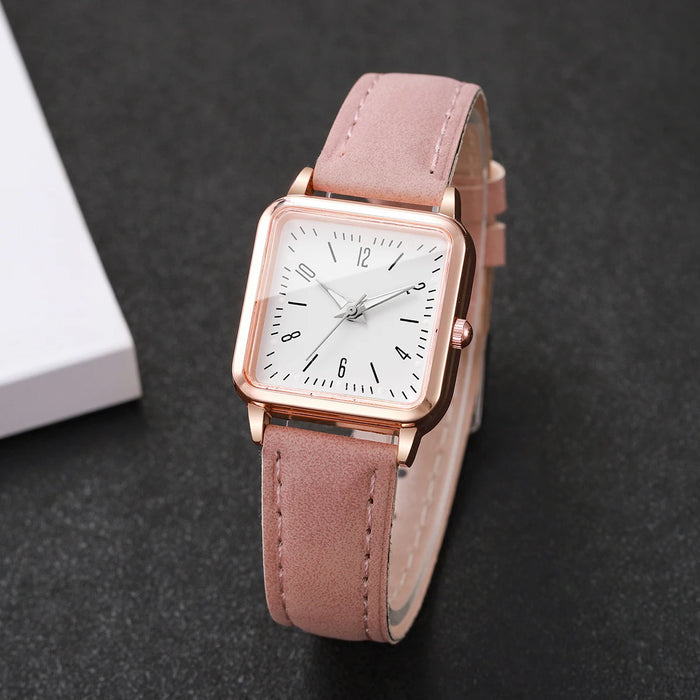 Montre Femme Bracelet Cuir Cadran Carré - Quartz Simple et Élégante